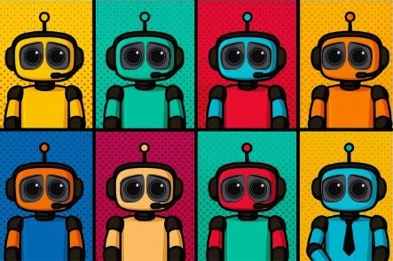 ThoughtFocus Build illustration of robots in pop art style